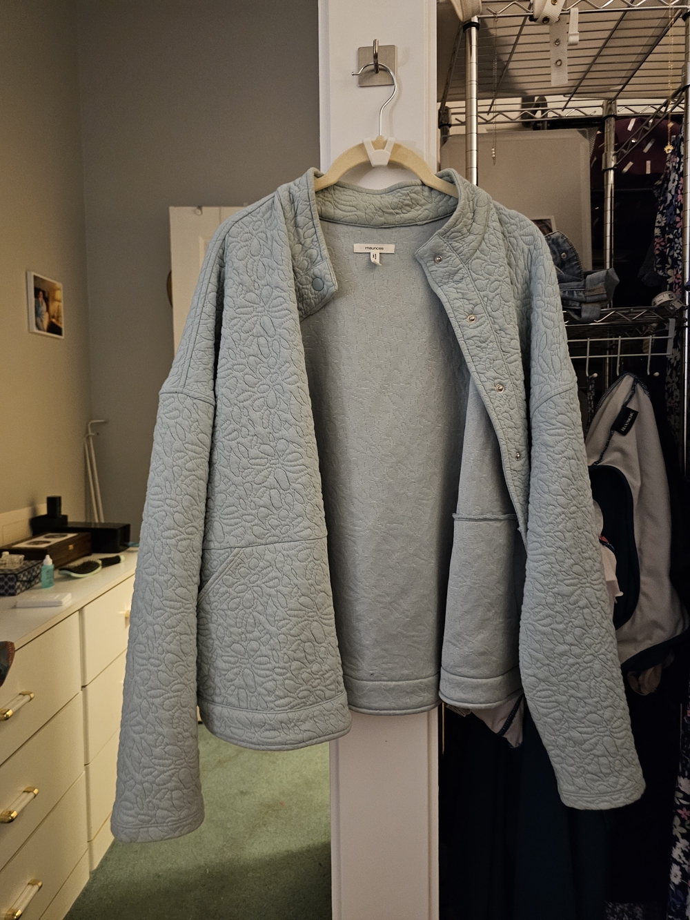 Maurices Light Blue Quilted Open-Front Jacket